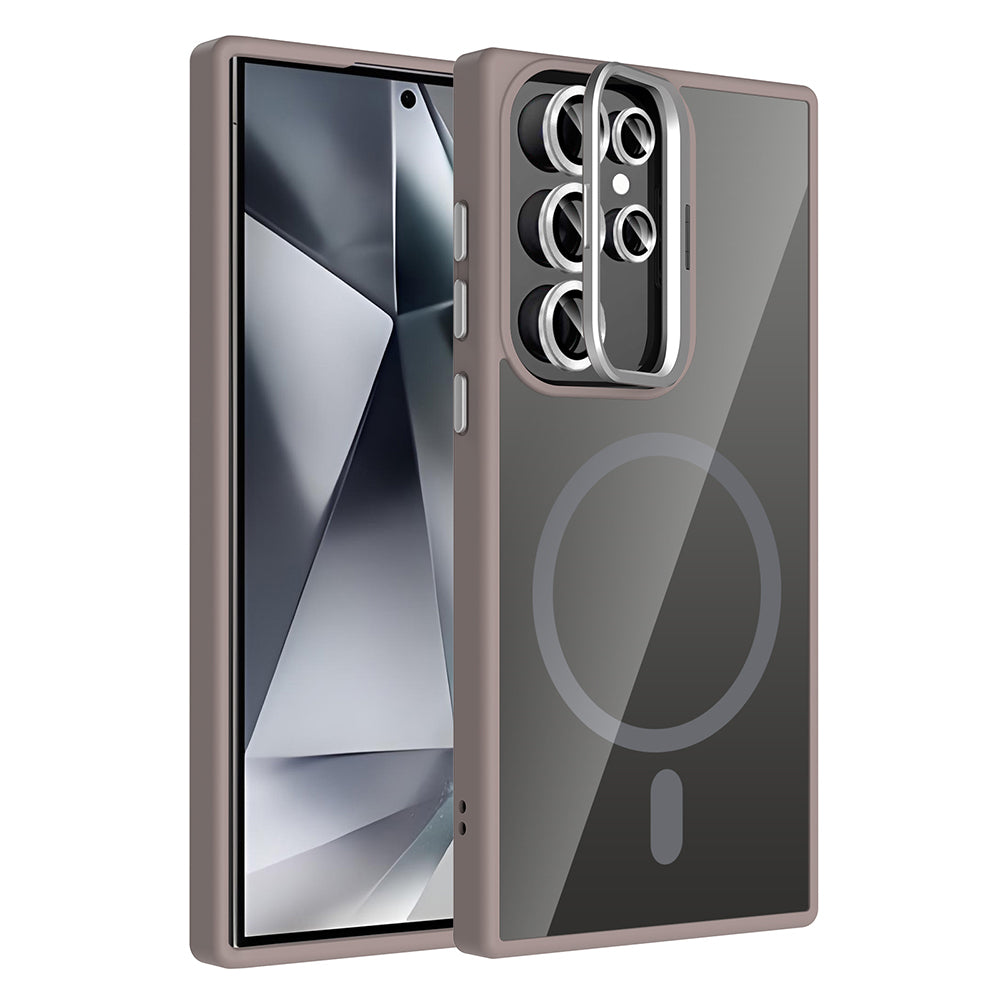 Galaxy S24 Ultra Kılıf Standlı ve Kamera Lens Hediyeli M-Safe Şarj Özellikli Zore Etro Kapak