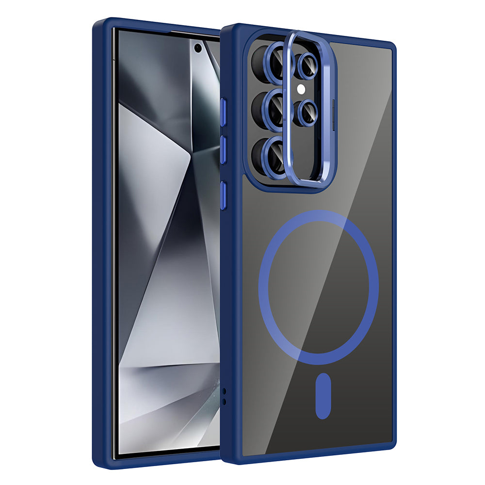Galaxy S24 Ultra Kılıf Standlı ve Kamera Lens Hediyeli M-Safe Şarj Özellikli Zore Etro Kapak