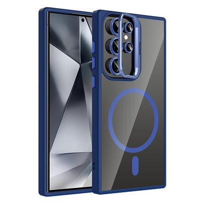 Galaxy S24 Ultra Kılıf Standlı ve Kamera Lens Hediyeli M-Safe Şarj Özellikli Zore Etro Kapak