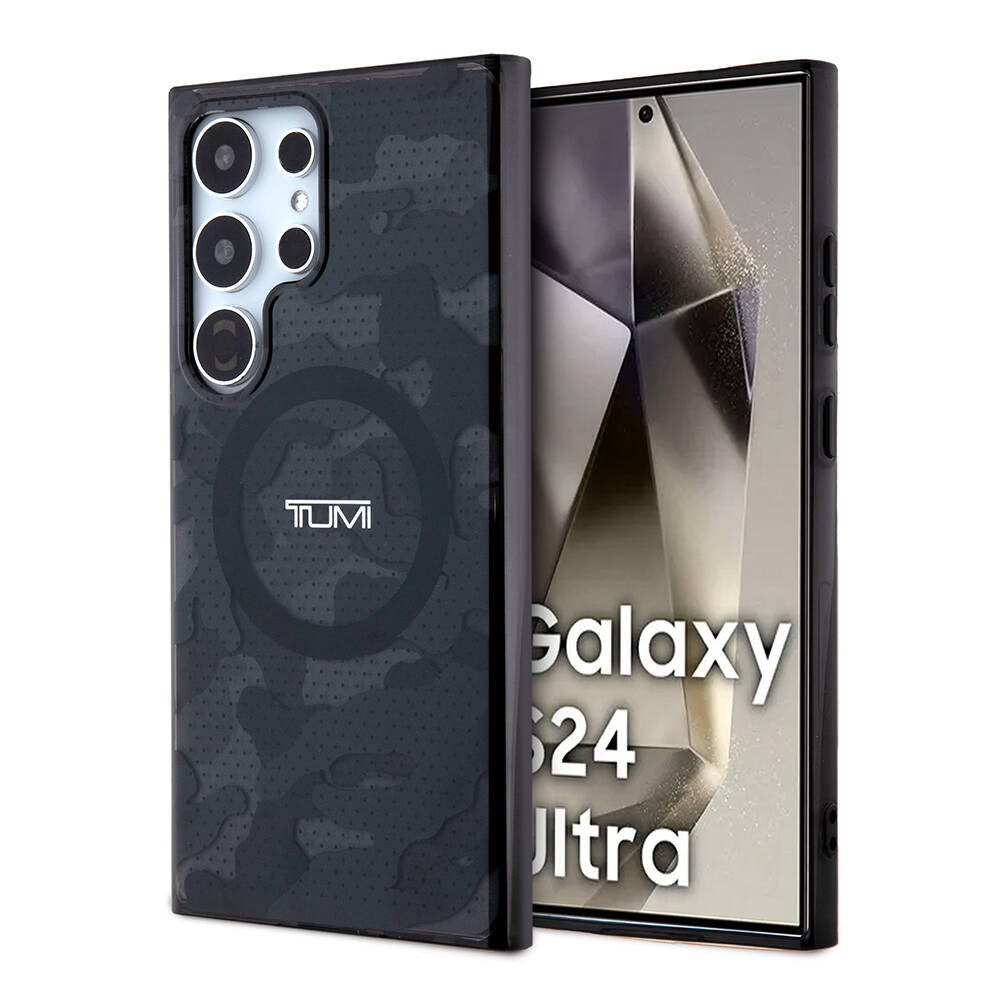 Galaxy S24 Ultra Kılıf TUMI Orjinal Lisanslı M-safe Şarj Özellikli Buzlanmış Saydam Ağ Kamuflajı Desenli Kapak
