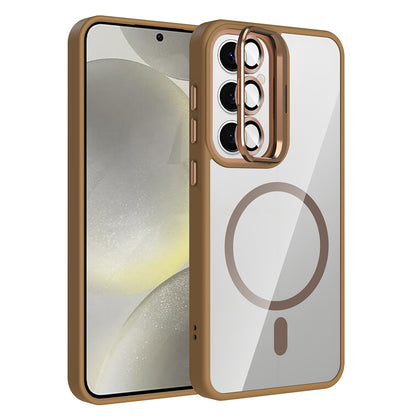 Galaxy S25 FE Kılıf Standlı ve Kamera Lens Hediyeli M-Safe Şarj Özellikli Zore Etro Kapak