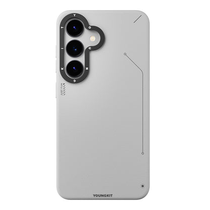 Galaxy S25 Kılıf M-safe Şarj Özellikli Basit Mat Deri Desenli Youngkit Tech Fashion Serisi Kapak