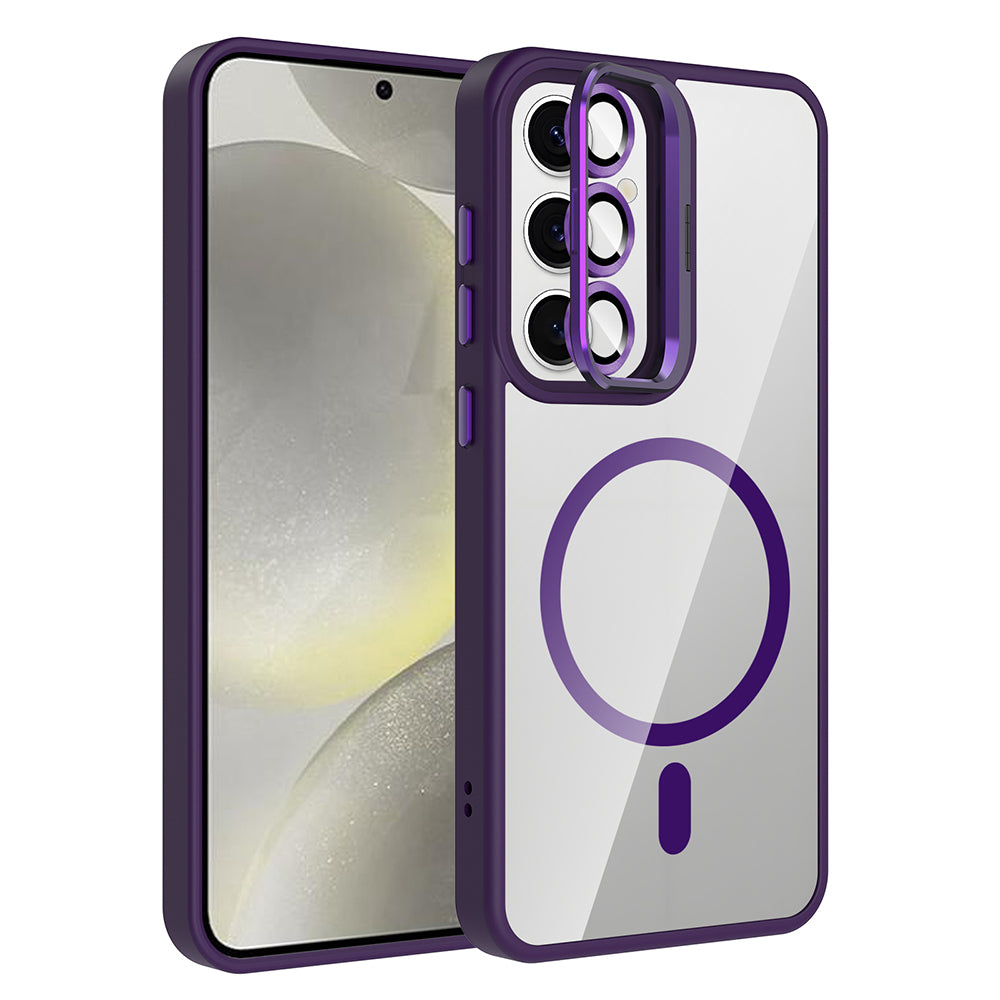 Galaxy S25 Kılıf Standlı ve Kamera Lens Hediyeli M-Safe Şarj Özellikli Zore Etro Kapak