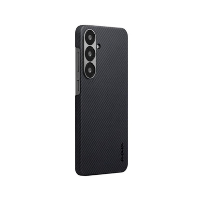 Galaxy S25 Plus Kılıf M-safe Şarj Özellikli 600D Aramid Fiber Pitaka Ultra-Slim Classic Serisi Black-Grey Twill Kapak