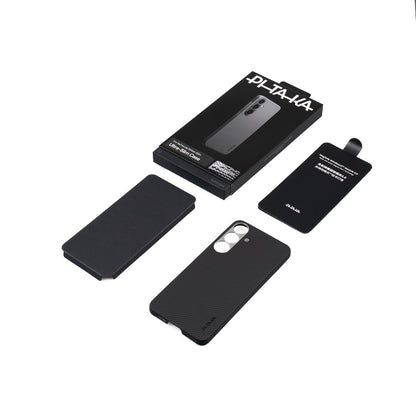 Galaxy S25 Plus Kılıf M-safe Şarj Özellikli 600D Aramid Fiber Pitaka Ultra-Slim Classic Serisi Black-Grey Twill Kapak