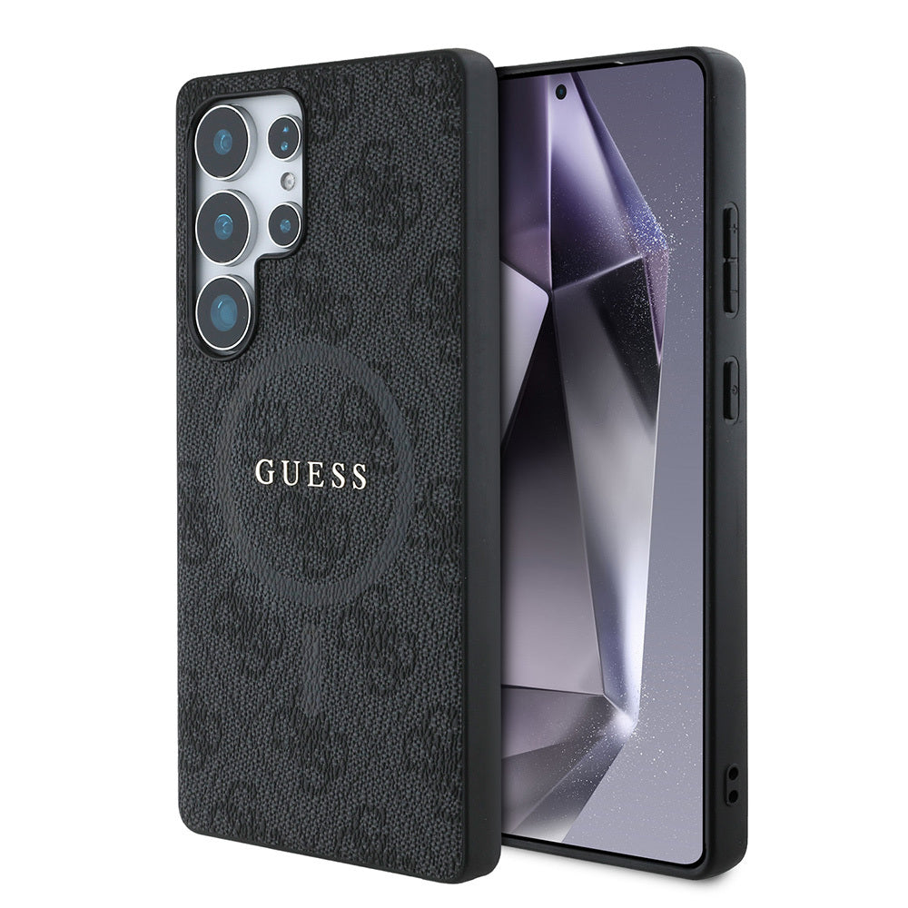 Galaxy S25 Ultra Kılıf Guess Orjinal Lisanslı M-safe Şarj Özellikli PU Halkalı 4G Desenli Yazı Logolu Kapak