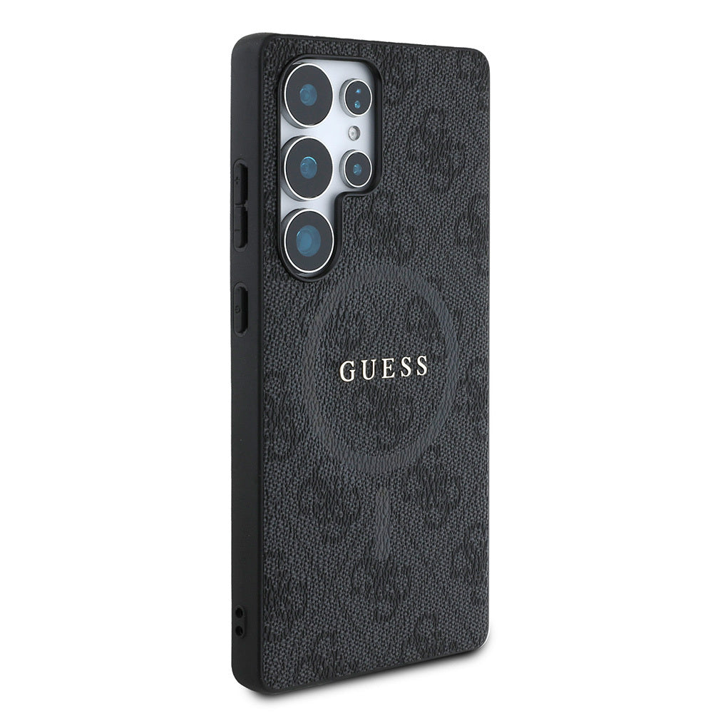 Galaxy S25 Ultra Kılıf Guess Orjinal Lisanslı M-safe Şarj Özellikli PU Halkalı 4G Desenli Yazı Logolu Kapak
