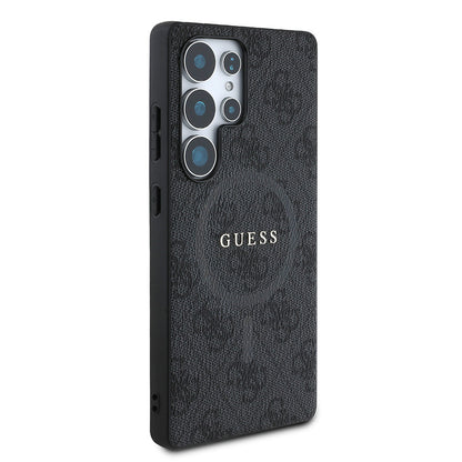 Galaxy S25 Ultra Kılıf Guess Orjinal Lisanslı M-safe Şarj Özellikli PU Halkalı 4G Desenli Yazı Logolu Kapak