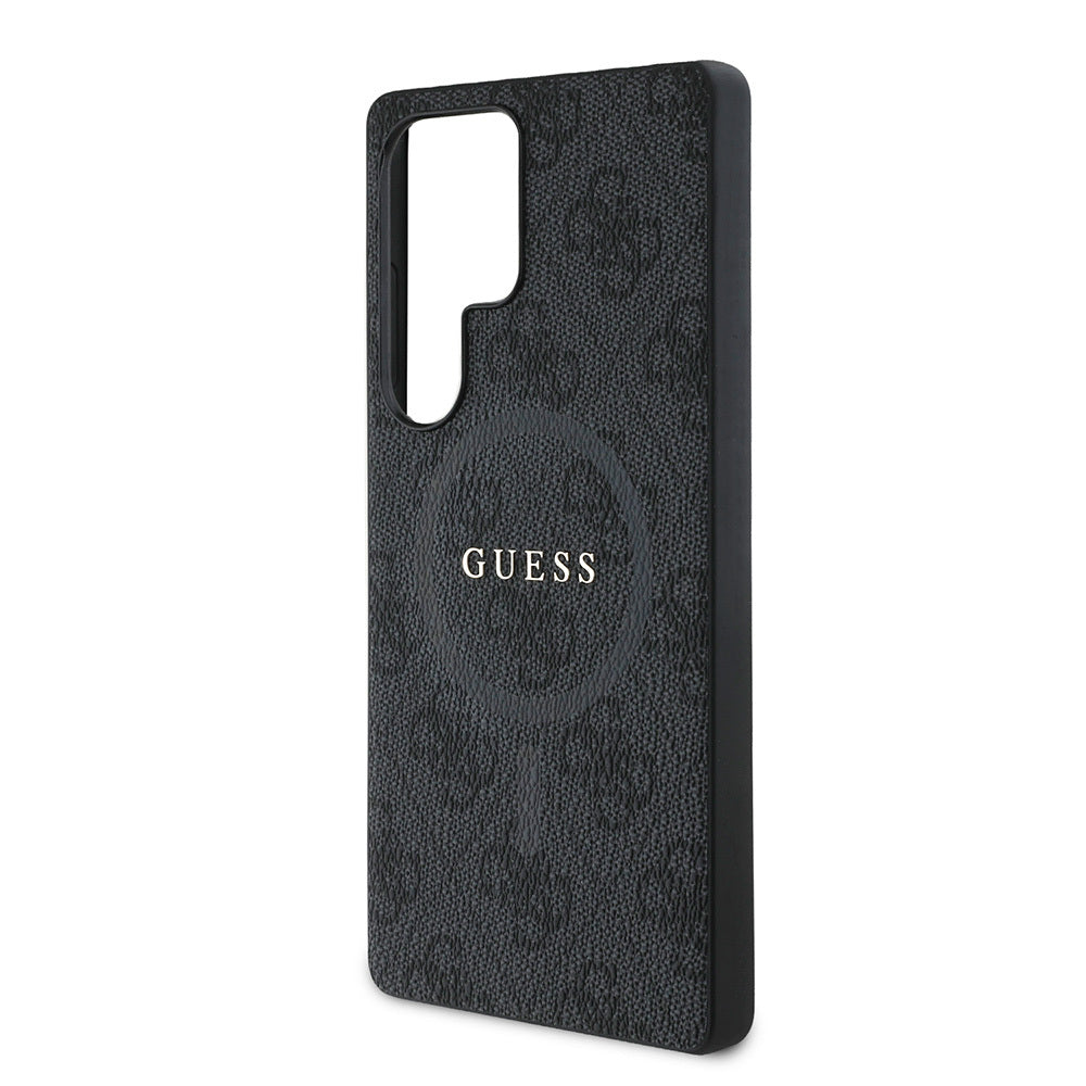 Galaxy S25 Ultra Kılıf Guess Orjinal Lisanslı M-safe Şarj Özellikli PU Halkalı 4G Desenli Yazı Logolu Kapak