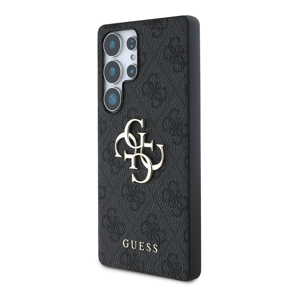 Galaxy S25 Ultra Kılıf Guess Orjinal Lisanslı PU Deri 4G Desenli Metal Büyük 4G ve Yazı Logolu Kapak