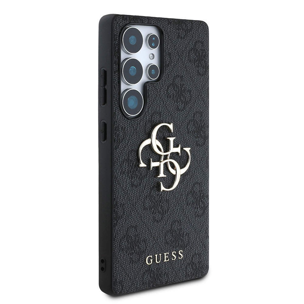Galaxy S25 Ultra Kılıf Guess Orjinal Lisanslı PU Deri 4G Desenli Metal Büyük 4G ve Yazı Logolu Kapak