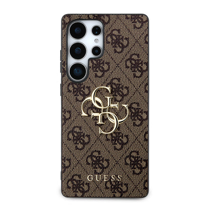Galaxy S25 Ultra Kılıf Guess Orjinal Lisanslı PU Deri 4G Desenli Metal Büyük 4G ve Yazı Logolu Kapak