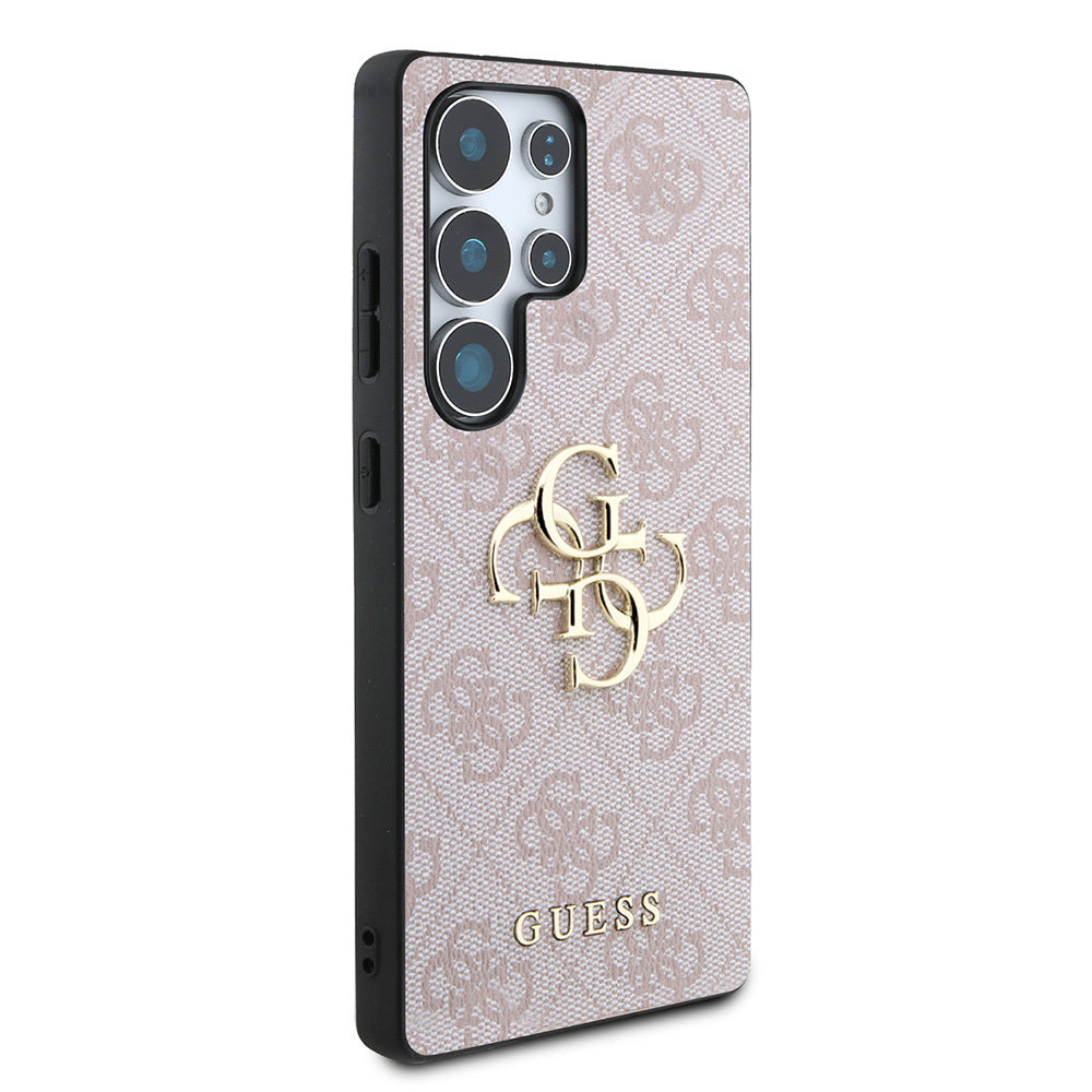 Galaxy S25 Ultra Kılıf Guess Orjinal Lisanslı PU Deri 4G Desenli Metal Büyük 4G ve Yazı Logolu Kapak