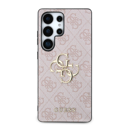 Galaxy S25 Ultra Kılıf Guess Orjinal Lisanslı PU Deri 4G Desenli Metal Büyük 4G ve Yazı Logolu Kapak