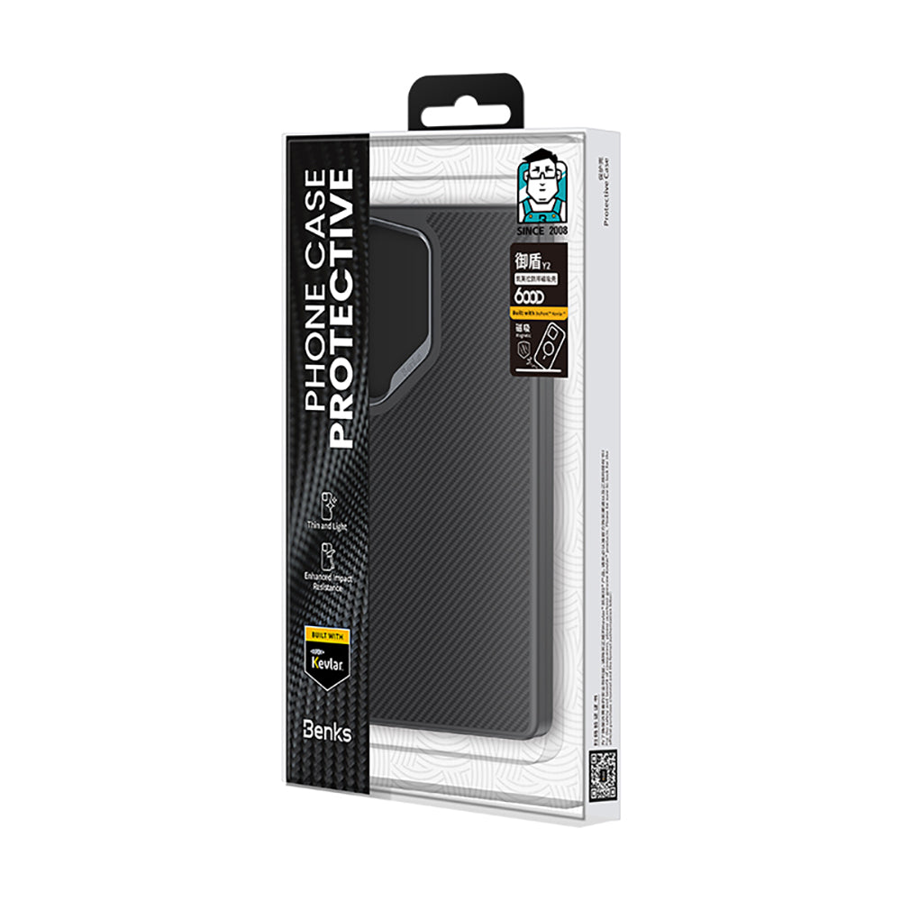Galaxy S25 Ultra Kılıf Karbon Fiber M-safe Şarj Özellikli Benks Hybrid ArmorPro 600D Kevlar Kapak