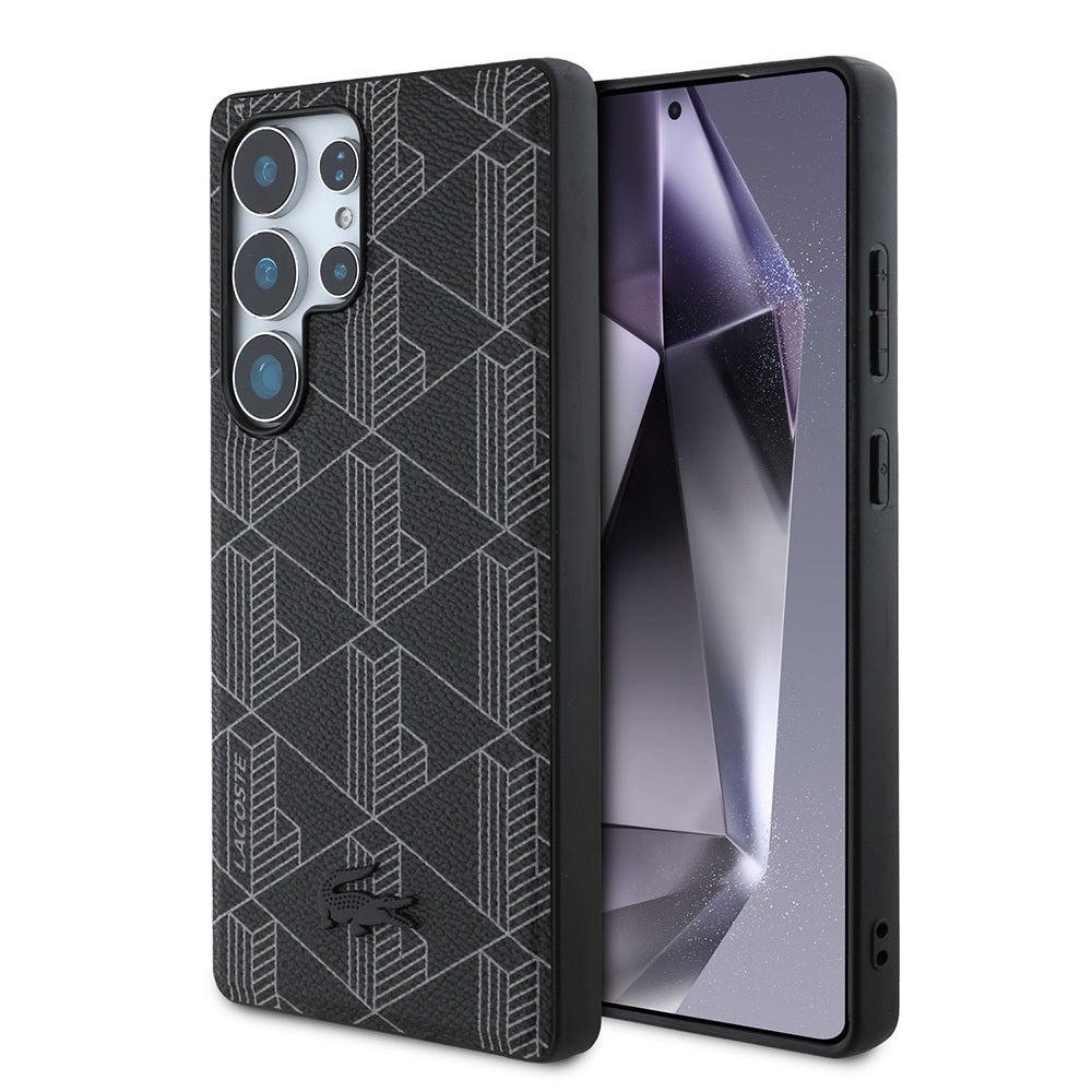 Galaxy S25 Ultra Kılıf Lacoste Orjinal Lisanslı M-safe Şarj Özellikli PU Deri Görünümlü Karışık Monogram Desenli Kapak
