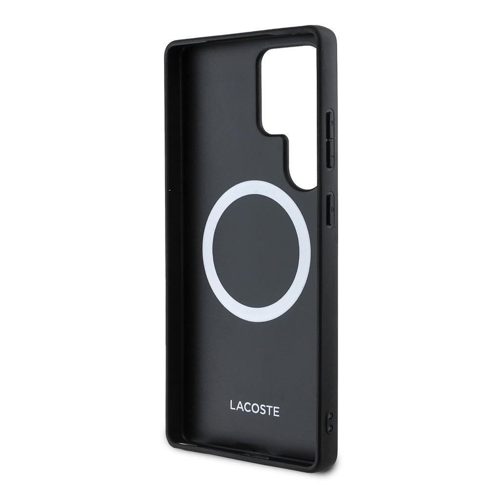 Galaxy S25 Ultra Kılıf Lacoste Orjinal Lisanslı M-safe Şarj Özellikli PU Deri Görünümlü Karışık Monogram Desenli Kapak