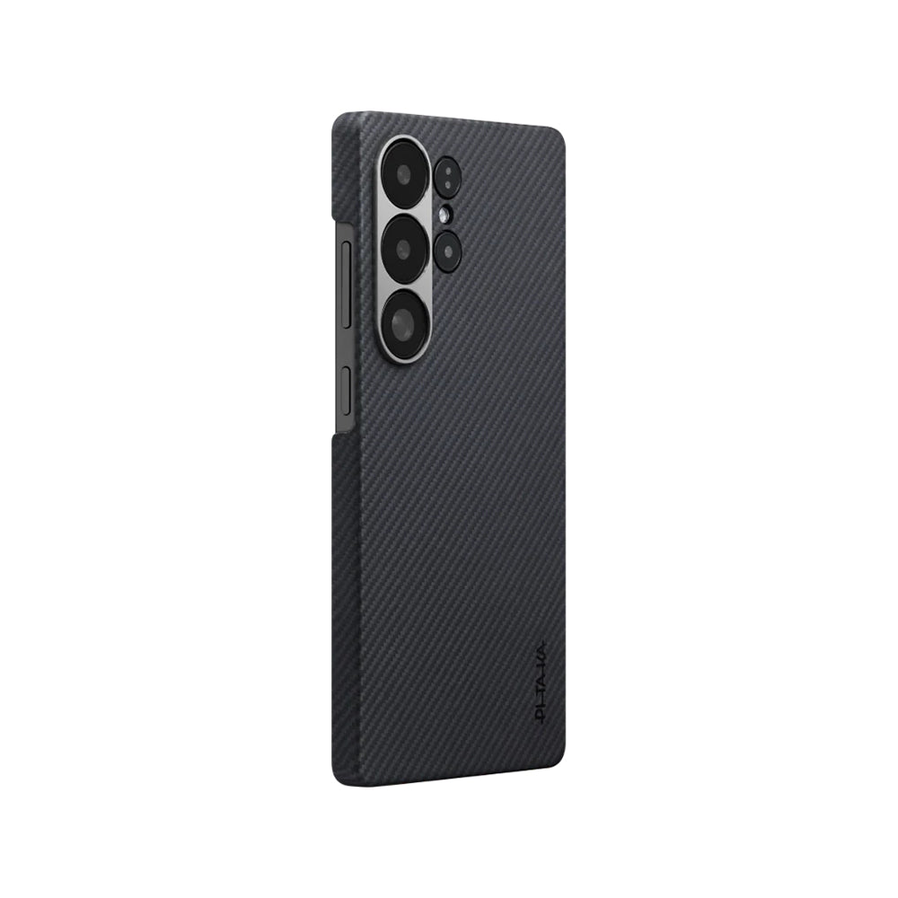 Galaxy S25 Ultra Kılıf M-safe Şarj Özellikli 600D Aramid Fiber Pitaka Ultra-Slim Classic Serisi Black-Grey Twill Kapak