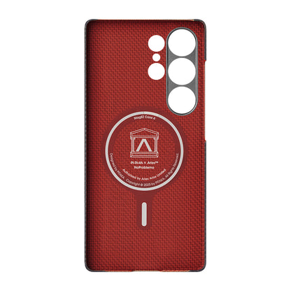 Galaxy S25 Ultra Kılıf M-safe Şarj Özellikli Lumintex Teknolojili Fosforlu Aramid Fiber Pitaka Tactile Woven Aries Serisi Kapak
