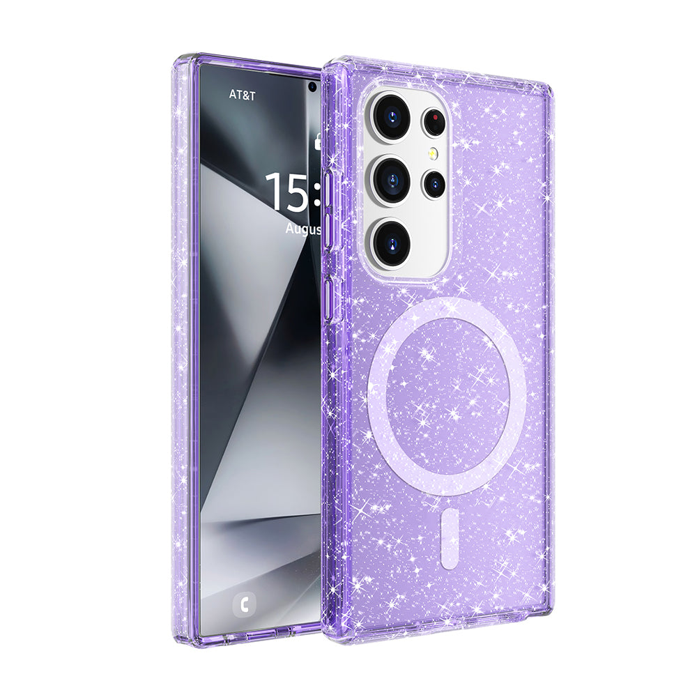 Galaxy S25 Ultra Kılıf M-safe Şarj Özellikli Parlayan Simli Saydam Renkli Zore Allstar Kapak