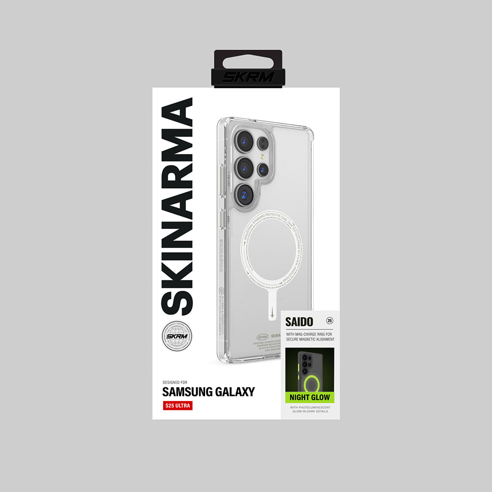 Galaxy S25 Ultra Kılıf M-safe Şarj Özellikli Şeffaf Airbag Tasarımlı Skinarma Saido Nightglow Kapak