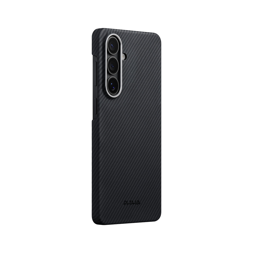 Galaxy S26 Plus Kılıf M-safe Şarj Özellikli 600D Aramid Fiber Pitaka Edge Serisi Black-Grey Twill Kapak