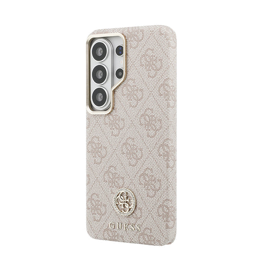 Galaxy S26 Ultra Kılıf Guess Orjinal Lisanslı M-safe Şarj Özellikli Gold Metal Kamera Çerçeveli Taşlı 4G Logolu Kapak