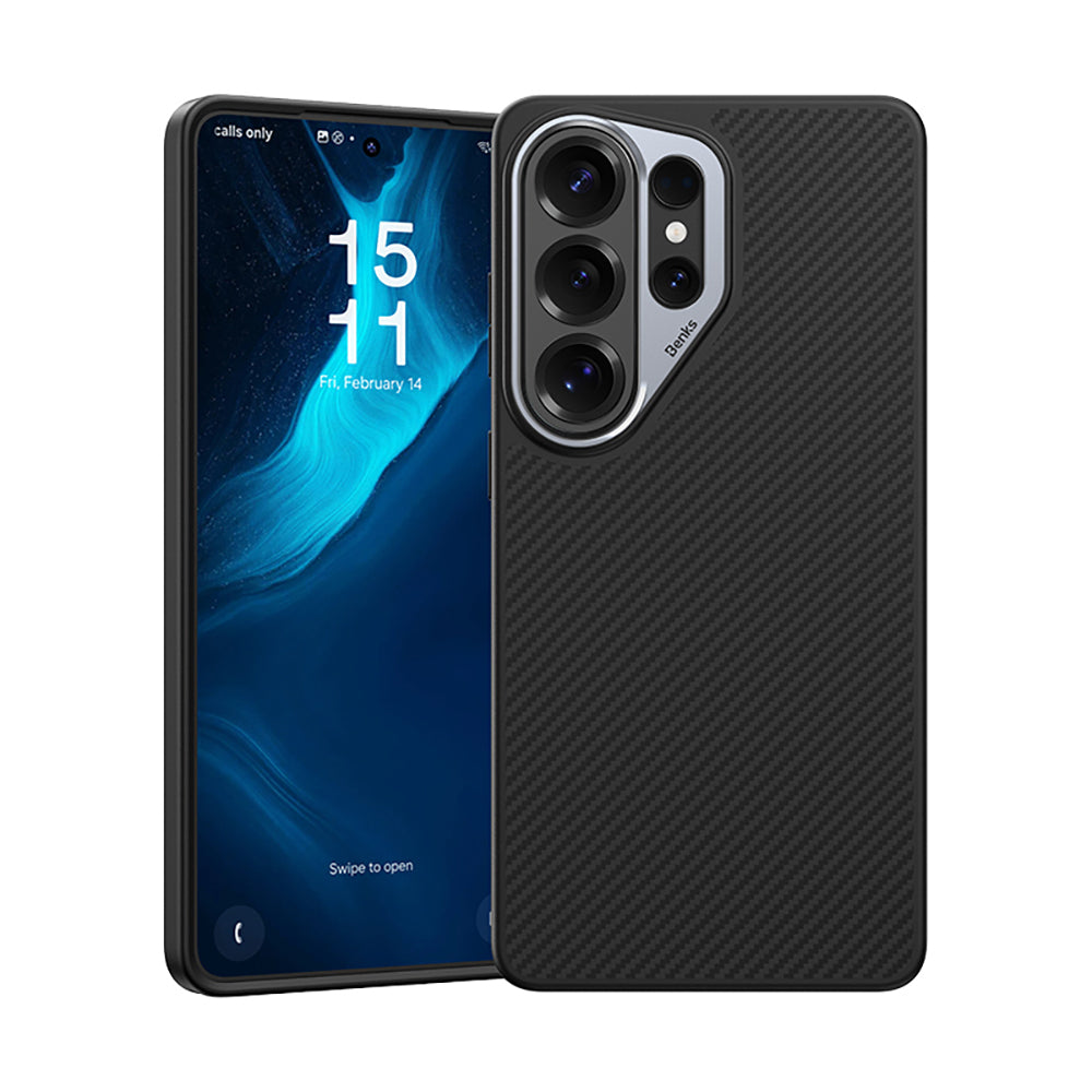 Galaxy S26 Ultra Kılıf Karbon Fiber M-safe Şarj Özellikli Benks Hybrid ArmorPro 600D Kevlar Kapak