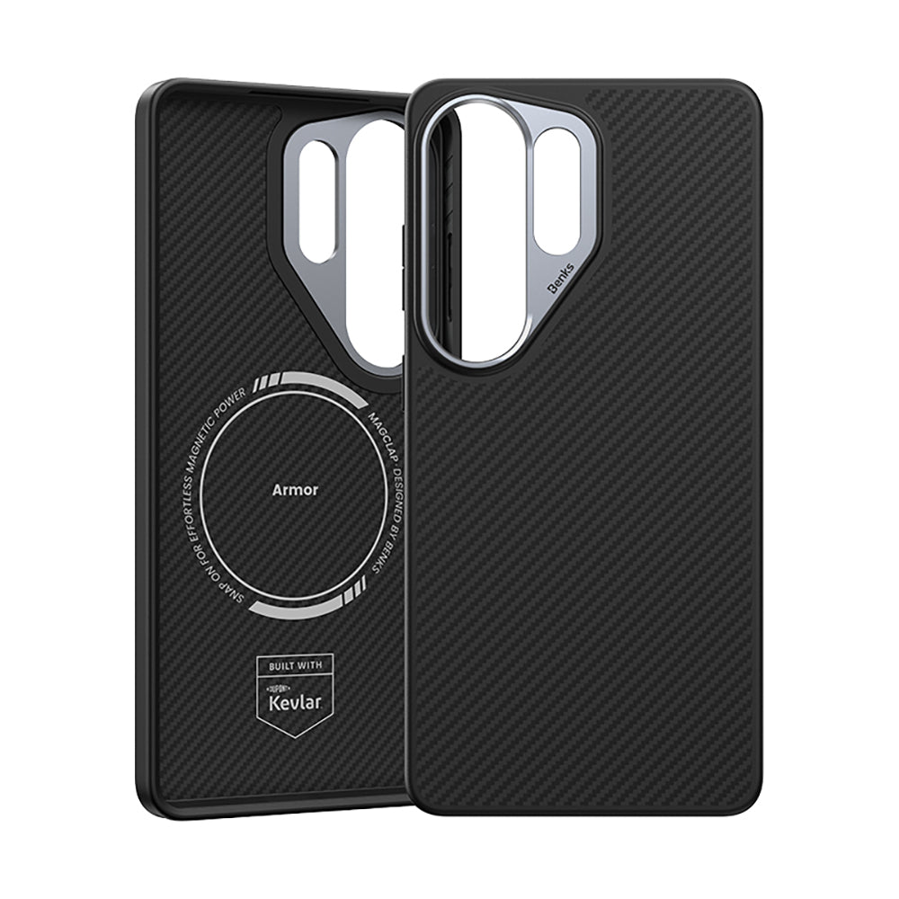 Galaxy S26 Ultra Kılıf Karbon Fiber M-safe Şarj Özellikli Benks Hybrid ArmorPro 600D Kevlar Kapak