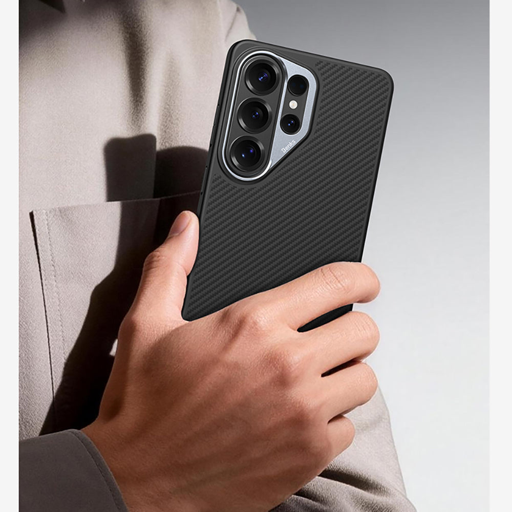 Galaxy S26 Ultra Kılıf Karbon Fiber M-safe Şarj Özellikli Benks Hybrid ArmorPro 600D Kevlar Kapak
