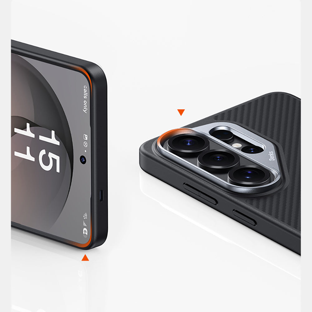 Galaxy S26 Ultra Kılıf Karbon Fiber M-safe Şarj Özellikli Benks Hybrid ArmorPro 600D Kevlar Kapak