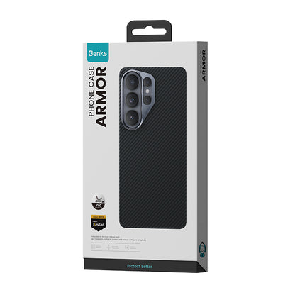 Galaxy S26 Ultra Kılıf Karbon Fiber M-safe Şarj Özellikli Benks Hybrid ArmorPro 600D Kevlar Kapak
