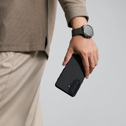 Galaxy S26 Ultra Kılıf M-safe Şarj Özellikli 600D Aramid Fiber Pitaka Cairn Serisi Black-Grey Twill Kapak
