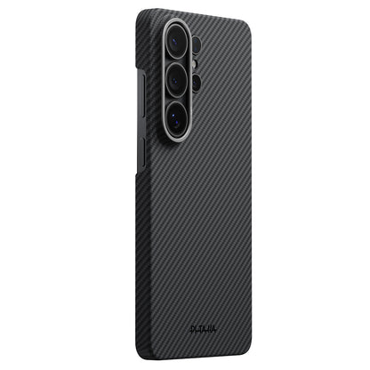 Galaxy S26 Ultra Kılıf M-safe Şarj Özellikli 600D Aramid Fiber Pitaka Ultra-Slim Classic Serisi Black-Grey Twill Kapak