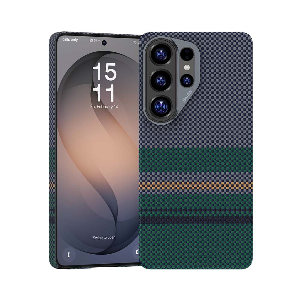 Galaxy S26 Ultra Kılıf M-safe Şarj Özellikli Karbon Fiber Tasarımlı Benks Aurora ArmorPro Kevlar Kapak