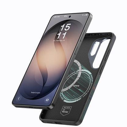 Galaxy S26 Ultra Kılıf M-safe Şarj Özellikli Karbon Fiber Tasarımlı Benks Aurora ArmorPro Kevlar Kapak