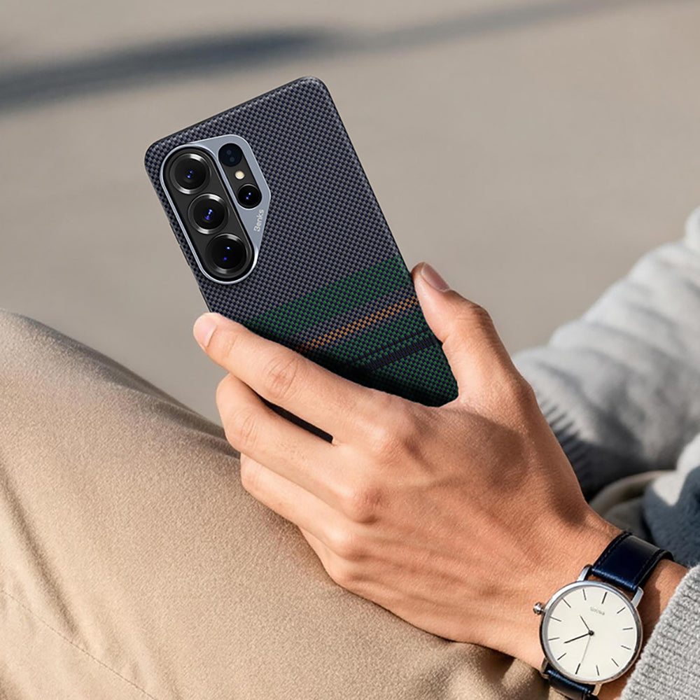 Galaxy S26 Ultra Kılıf M-safe Şarj Özellikli Karbon Fiber Tasarımlı Benks Aurora ArmorPro Kevlar Kapak