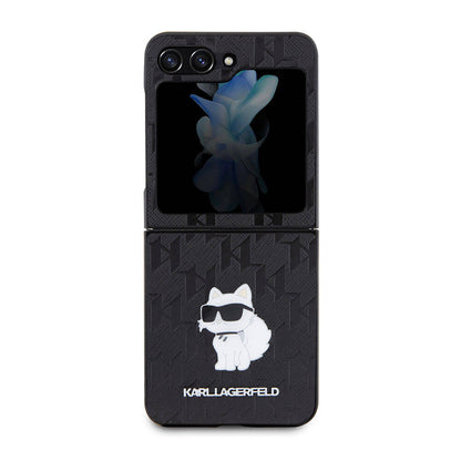 Galaxy Z Flip 5 Kılıf Karl Lagerfeld Orjinal Lisanslı KL Desenli Choupette İkonik Saffiano Kapak