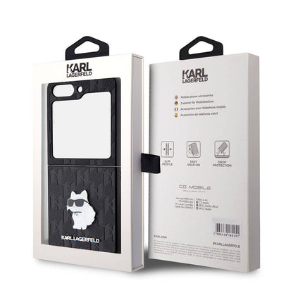 Galaxy Z Flip 5 Kılıf Karl Lagerfeld Orjinal Lisanslı KL Desenli Choupette İkonik Saffiano Kapak