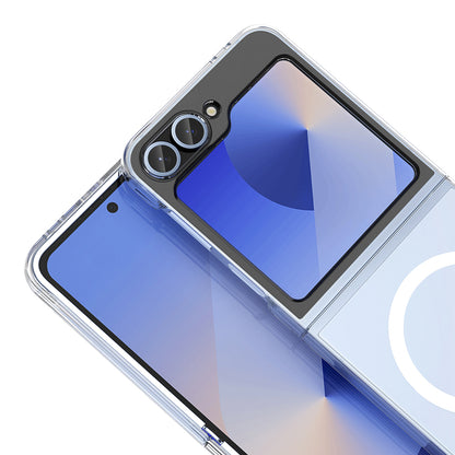 Galaxy Z Flip 6 Kamera Korumalı M-Safe Şarj Özellikli Şeffaf Zore London Sert PC Kapak