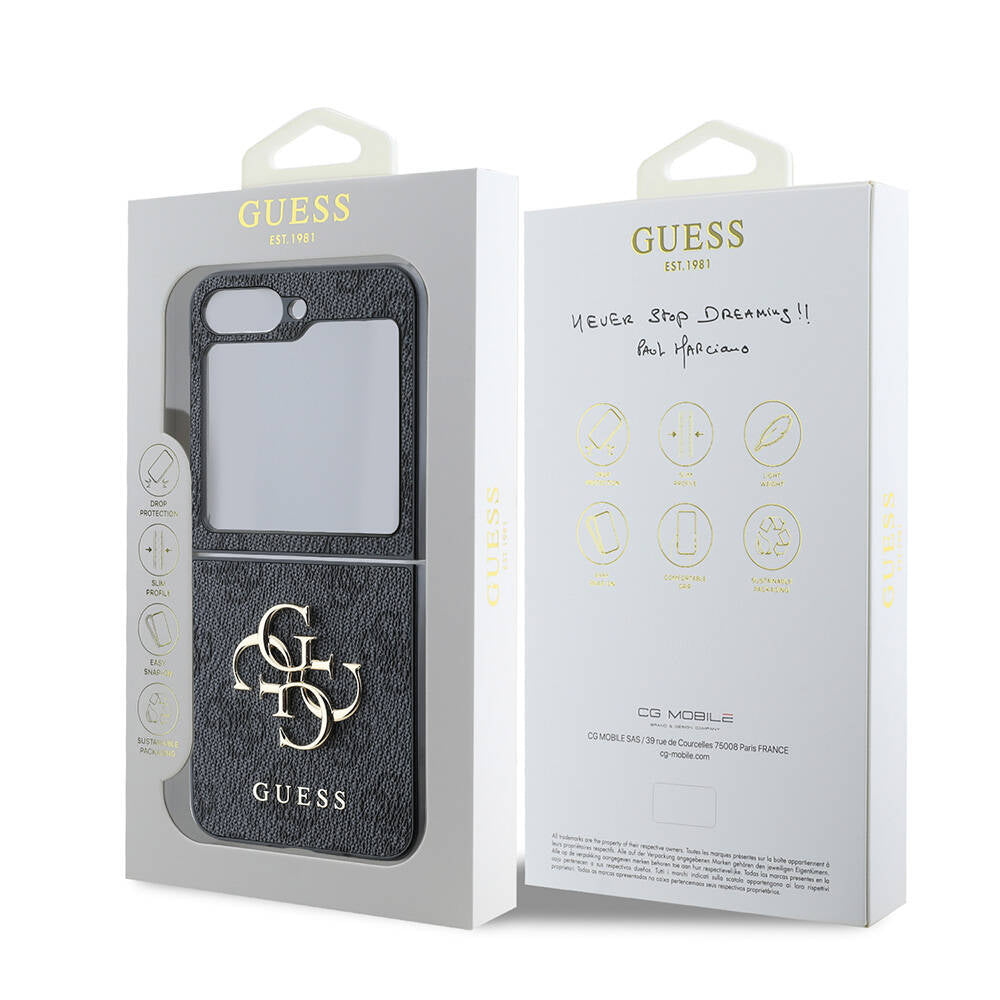 Galaxy Z Flip 6 Kılıf Guess Orjinal Lisanslı Leather Metal Logo Kapak