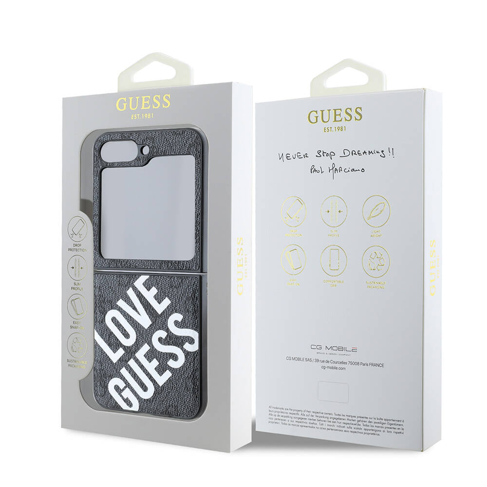 Galaxy Z Flip 6 Kılıf Guess Orjinal Lisanslı M-safe Şarj Özellikli Love Guess Printing Kapak
