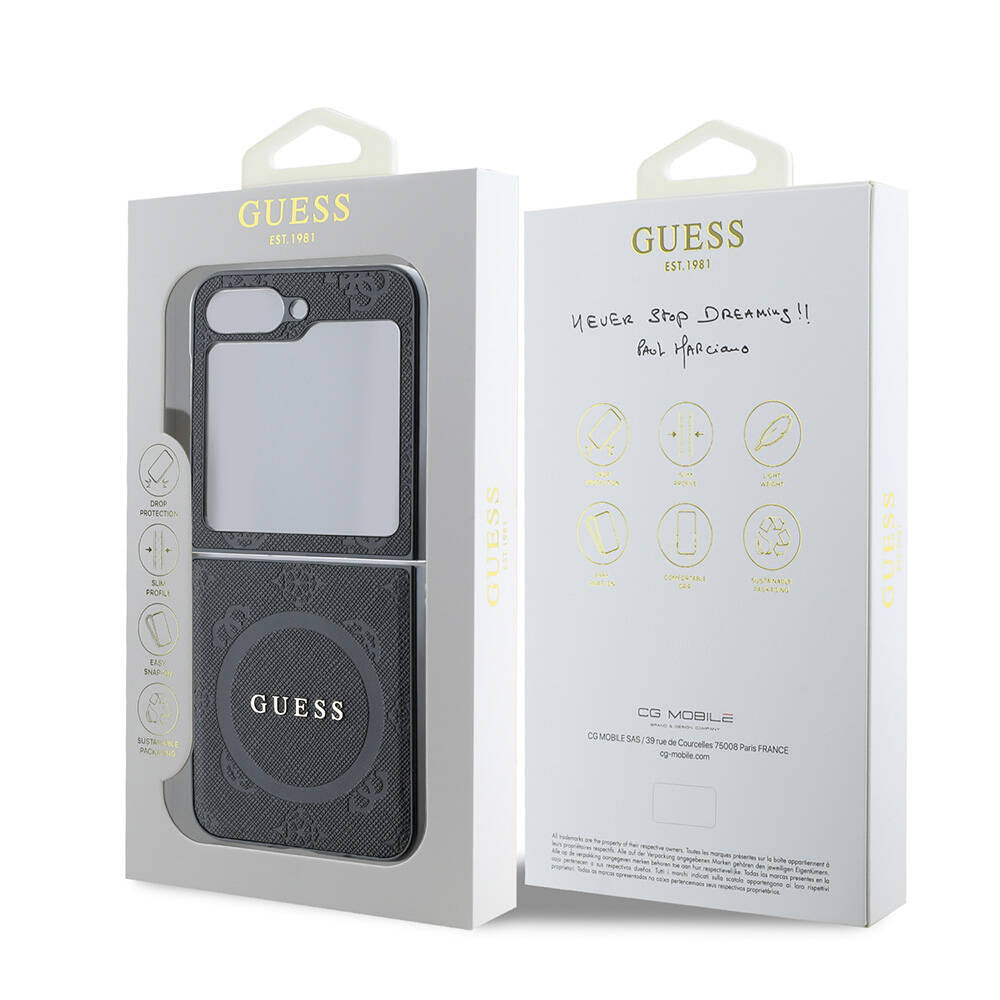 Galaxy Z Flip 6 Kılıf Guess Orjinal Lisanslı M-safe Şarj Özellikli Saffiano Metal Logo Kapak