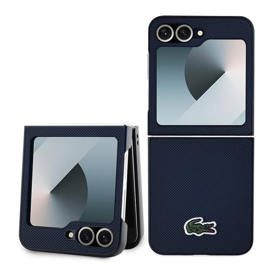 Galaxy Z Flip 6 Kılıf Lacoste Orjinal Lisanslı M-safe Şarj Özellikli Pike Desenli Arka Yüzey İkonik Timsah Dokuma Logolu Kapak