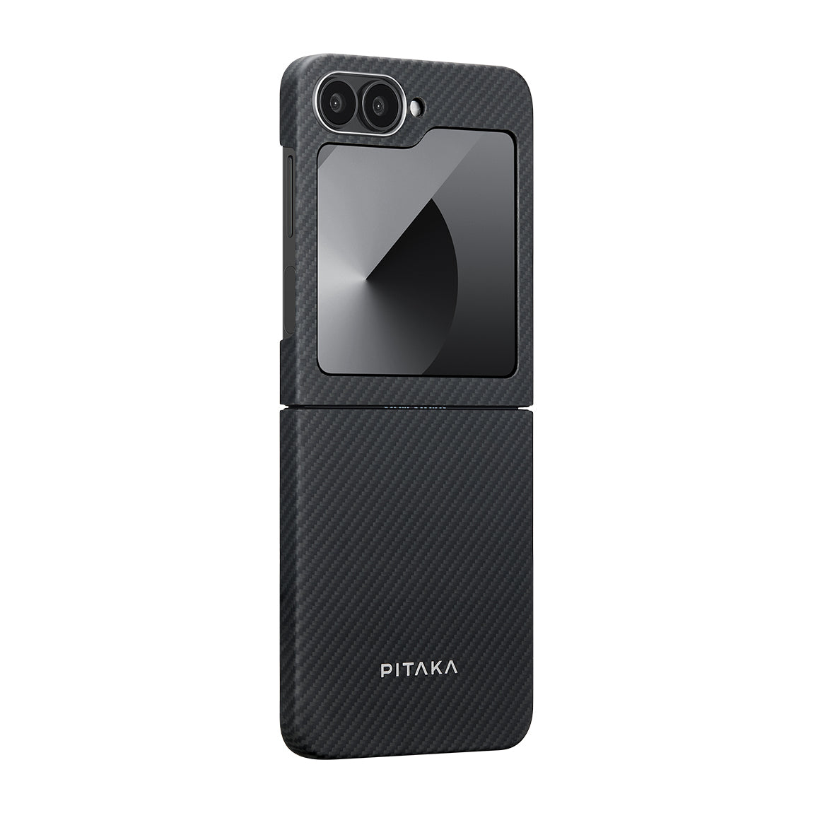 Galaxy Z Flip 6 Kılıf M-safe Şarj Özellikli 600D Aramid Fiber Pitaka Ultra-Slim Classic Serisi Black-Grey Twill Kapak
