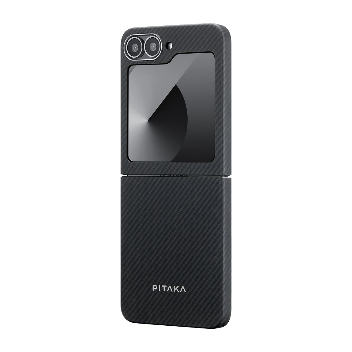 Galaxy Z Flip 6 Kılıf M-safe Şarj Özellikli 600D Aramid Fiber Pitaka Ultra-Slim Classic Serisi Black-Grey Twill Kapak