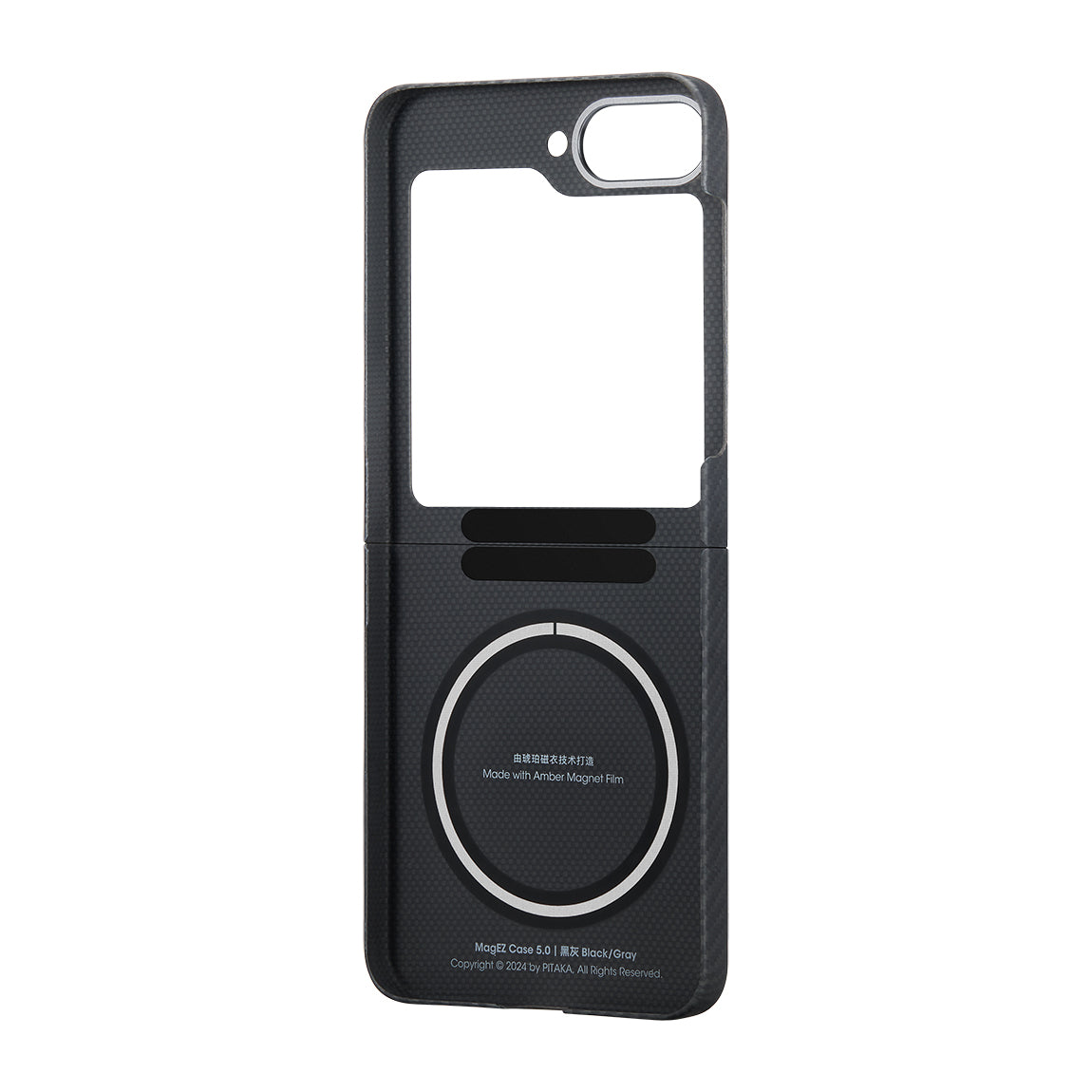 Galaxy Z Flip 6 Kılıf M-safe Şarj Özellikli 600D Aramid Fiber Pitaka Ultra-Slim Classic Serisi Black-Grey Twill Kapak