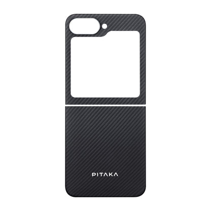 Galaxy Z Flip 6 Kılıf M-safe Şarj Özellikli 600D Aramid Fiber Pitaka Ultra-Slim Classic Serisi Black-Grey Twill Kapak