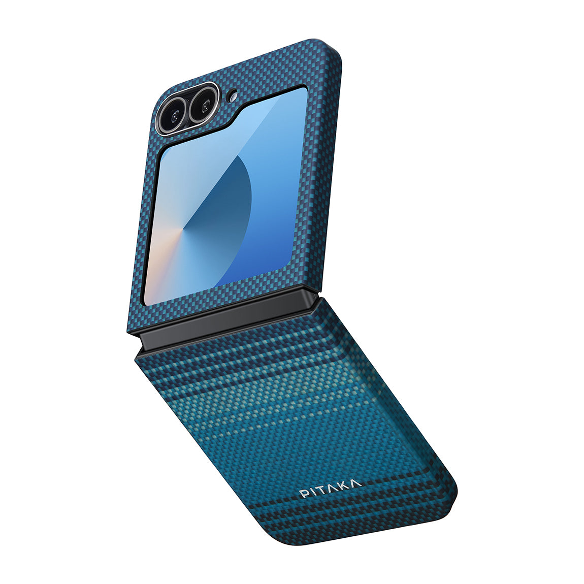 Galaxy Z Flip 6 Kılıf M-safe Şarj Özellikli Aramid Fiber Pitaka Tactile Woven Sunset-Moonrise Serisi Moonrise Kapak