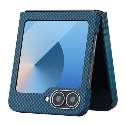 Galaxy Z Flip 6 Kılıf M-safe Şarj Özellikli Aramid Fiber Pitaka Tactile Woven Sunset-Moonrise Serisi Moonrise Kapak